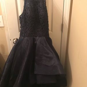 High low navy  blue prom dress